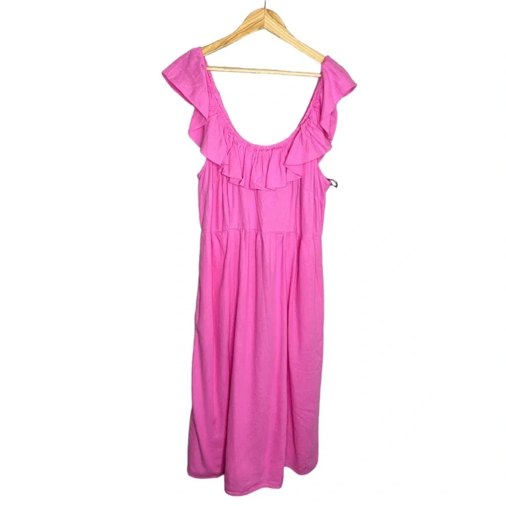 ✨NWT Ava & Viv Pink Ruffle Neck Empire Waist Midi Dress Women's Plus Size XXL - Picture 2 of 12